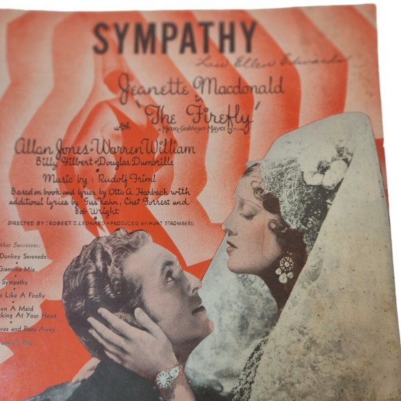 Sympathy From Movie Firefly Jeanette MacDonald/Allan Jones 1937 Sheet Music - Picture 3 of 13